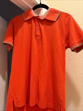 Robert Graham Bright Orange Polo Top with Striped Collar, size medium